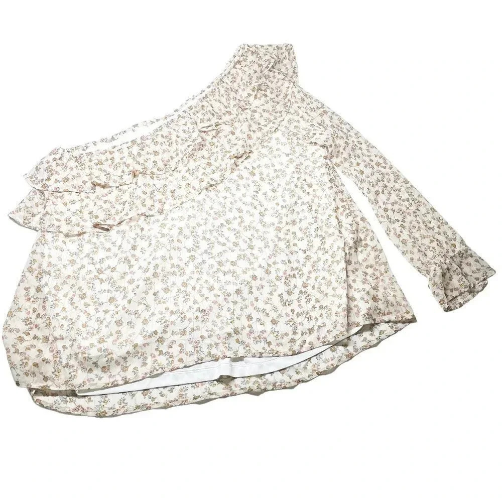 Torrid White Floral One Sleeve Ruffle Neck Blouse Women's Plus Size 1X